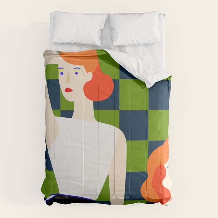 Moods, Checkers Girl Friends Chic Chess, Modern Bohemian Eclectic Woman Girl Boss, BFF Fashion Style Comforter Gallery Image 6