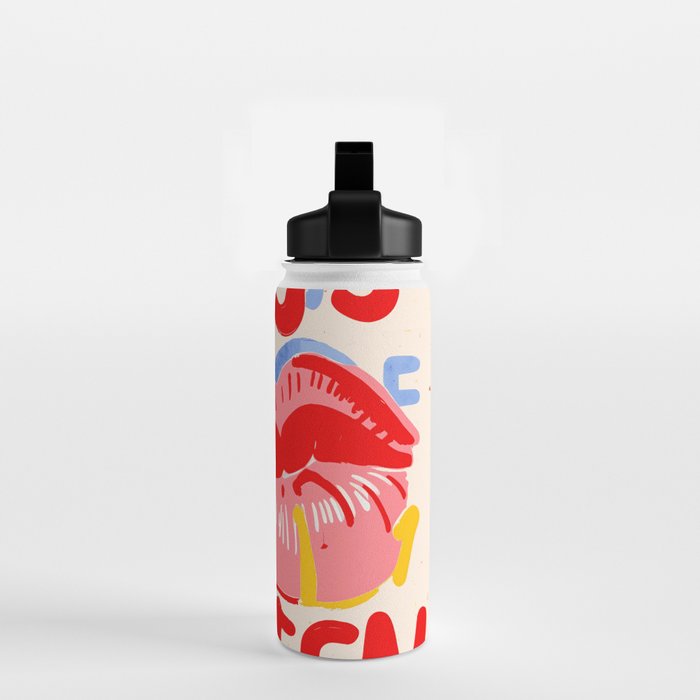 Kiss More Often, Typography Quote Saying Fun Words, Eclectic Bohemian Contemporary Passion Love, Make Out Illustration Painting  Water Bottle Gallery Image 2
