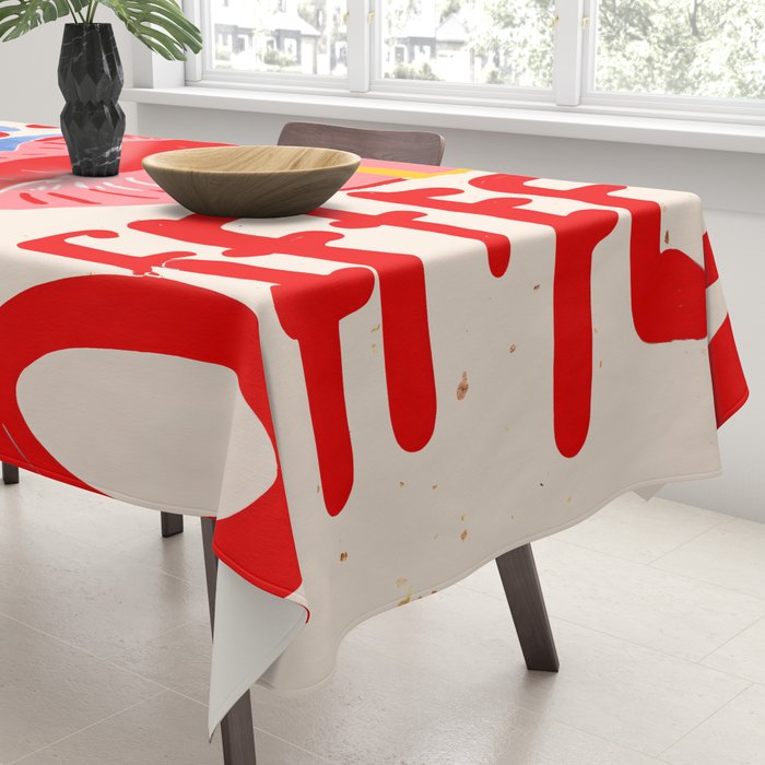Kiss More Often, Typography Quote Saying Fun Words, Eclectic Bohemian Contemporary Passion Love, Make Out Illustration Painting  Tablecloth Gallery Image 3