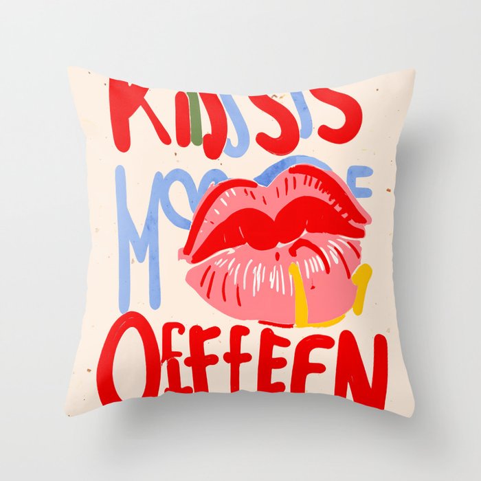 Kiss More Often, Typography Quote Saying Fun Words, Eclectic Bohemian Contemporary Passion Love, Make Out Illustration Painting  Throw Pillow Gallery Image 1