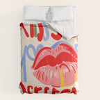 Kiss More Often, Typography Quote Saying Fun Words, Eclectic Bohemian Contemporary Passion Love, Make Out Illustration Painting  Comforter Gallery Image 6