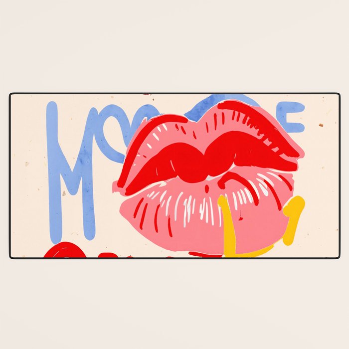 Kiss More Often, Typography Quote Saying Fun Words, Eclectic Bohemian Contemporary Passion Love, Make Out Illustration Painting  Desk Mat Gallery Image 3
