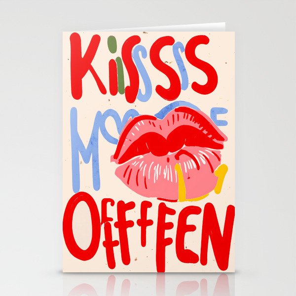 Kiss More Often, Typography Quote Saying Fun Words, Eclectic Bohemian Contemporary Passion Love, Make Out Illustration Painting  Stationery Card Gallery Image 2