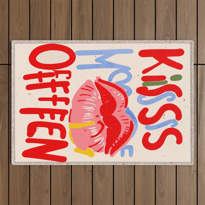 Kiss More Often, Typography Quote Saying Fun Words, Eclectic Bohemian Contemporary Passion Love, Make Out Illustration Painting  Outdoor Rug Gallery Image 1