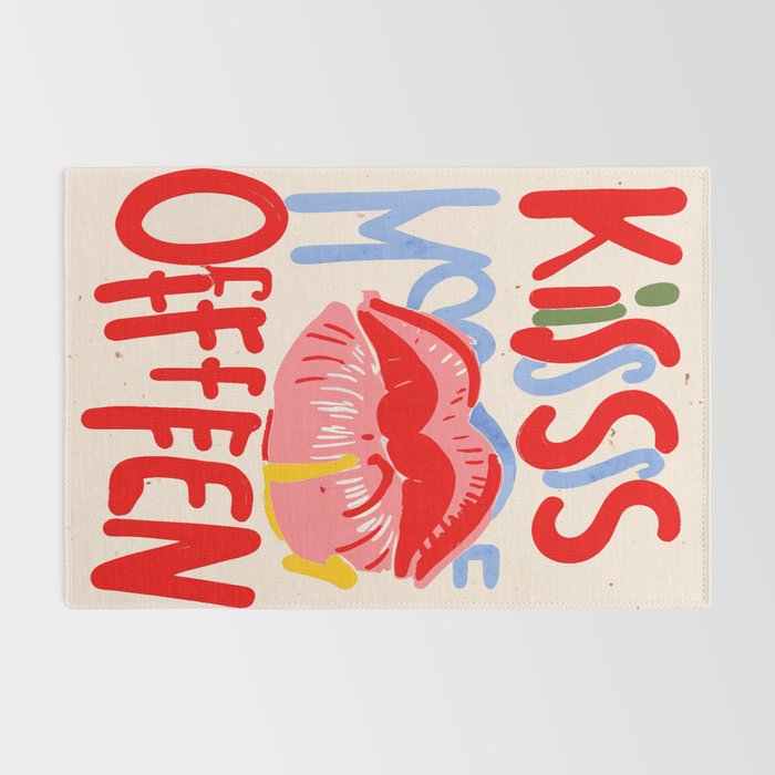 Kiss More Often, Typography Quote Saying Fun Words, Eclectic Bohemian Contemporary Passion Love, Make Out Illustration Painting  Rug Gallery Image 2