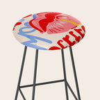 Kiss More Often, Typography Quote Saying Fun Words, Eclectic Bohemian Contemporary Passion Love, Make Out Illustration Painting  Stool Gallery Image 2