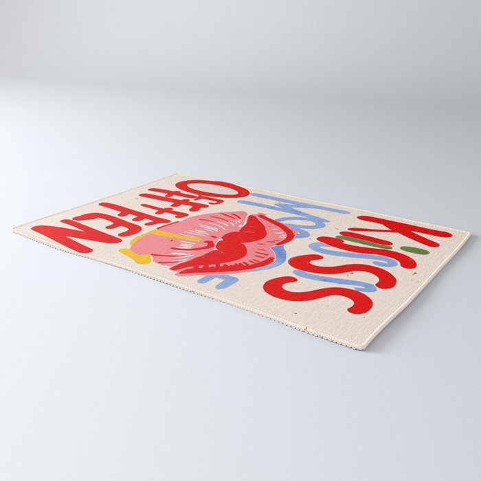 Kiss More Often, Typography Quote Saying Fun Words, Eclectic Bohemian Contemporary Passion Love, Make Out Illustration Painting  Rug Gallery Image 3