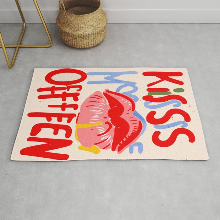 Kiss More Often, Typography Quote Saying Fun Words, Eclectic Bohemian Contemporary Passion Love, Make Out Illustration Painting  Rug Gallery Image 1