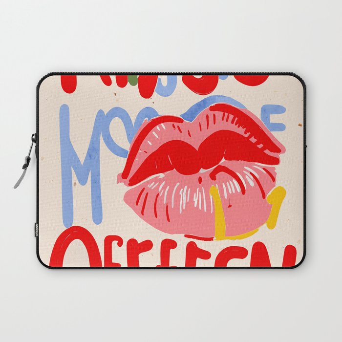 Kiss More Often, Typography Quote Saying Fun Words, Eclectic Bohemian Contemporary Passion Love, Make Out Illustration Painting  Laptop Sleeve Gallery Image 1