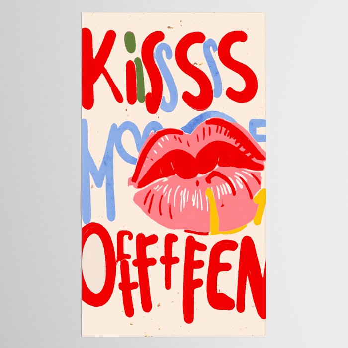 Kiss More Often, Typography Quote Saying Fun Words, Eclectic Bohemian Contemporary Passion Love, Make Out Illustration Painting  Tablecloth Gallery Image 2