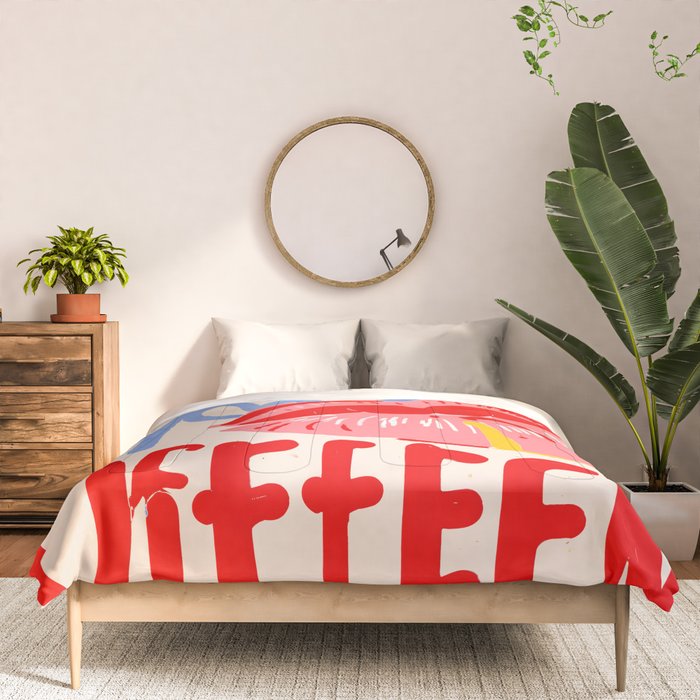 Kiss More Often, Typography Quote Saying Fun Words, Eclectic Bohemian Contemporary Passion Love, Make Out Illustration Painting  Comforter Gallery Image 3