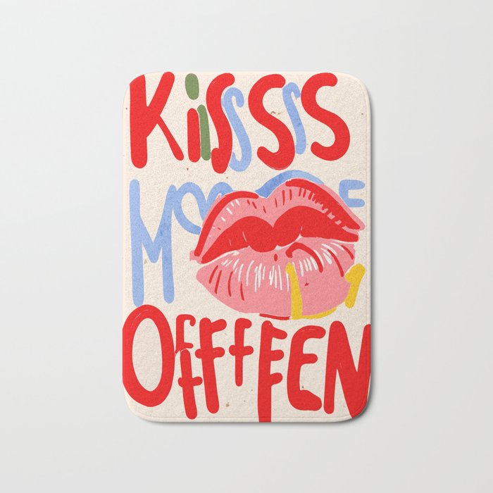 Kiss More Often, Typography Quote Saying Fun Words, Eclectic Bohemian Contemporary Passion Love, Make Out Illustration Painting  Bath Mat Gallery Image 1