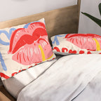 Kiss More Often, Typography Quote Saying Fun Words, Eclectic Bohemian Contemporary Passion Love, Make Out Illustration Painting  Pillow Sham Gallery Image 2