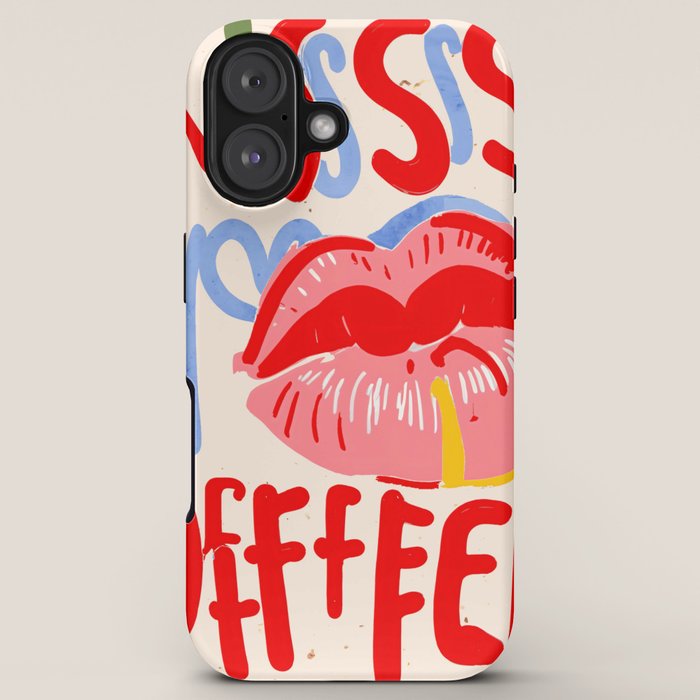 Kiss More Often, Typography Quote Saying Fun Words, Eclectic Bohemian Contemporary Passion Love, Make Out Illustration Painting  iPhone Case Gallery Image 5