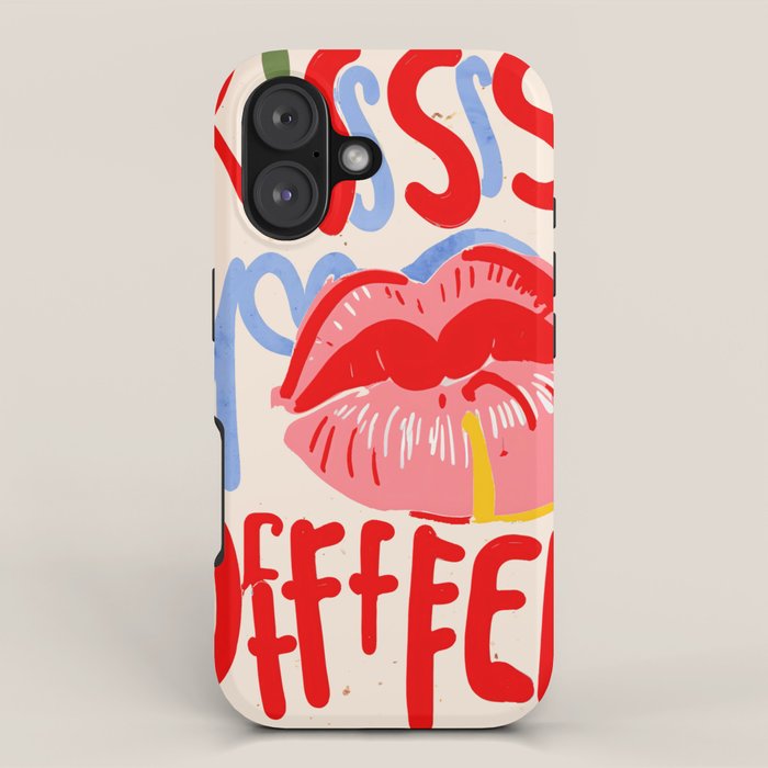 Kiss More Often, Typography Quote Saying Fun Words, Eclectic Bohemian Contemporary Passion Love, Make Out Illustration Painting  iPhone Case Gallery Image 1