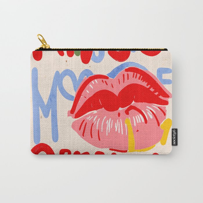 Kiss More Often, Typography Quote Saying Fun Words, Eclectic Bohemian Contemporary Passion Love, Make Out Illustration Painting  Carry All Pouch Gallery Image 1