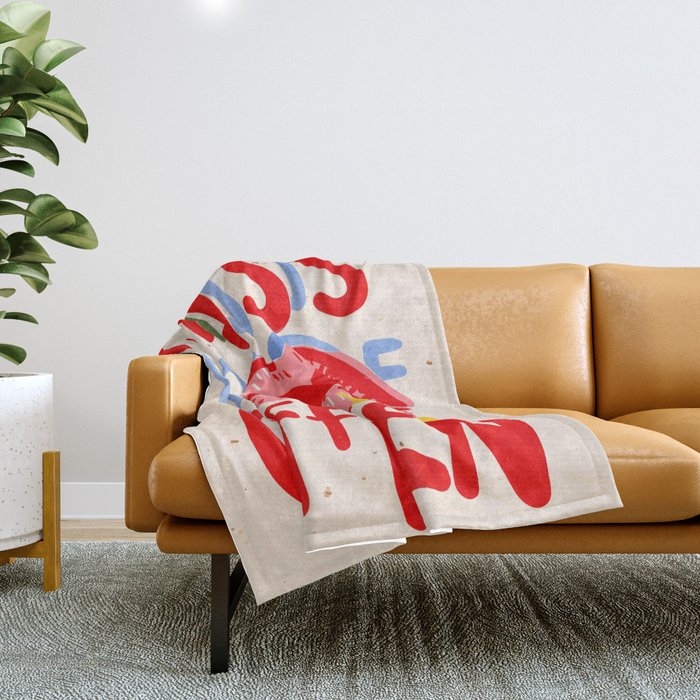 Kiss More Often, Typography Quote Saying Fun Words, Eclectic Bohemian Contemporary Passion Love, Make Out Illustration Painting  Throw Blanket Gallery Image 1