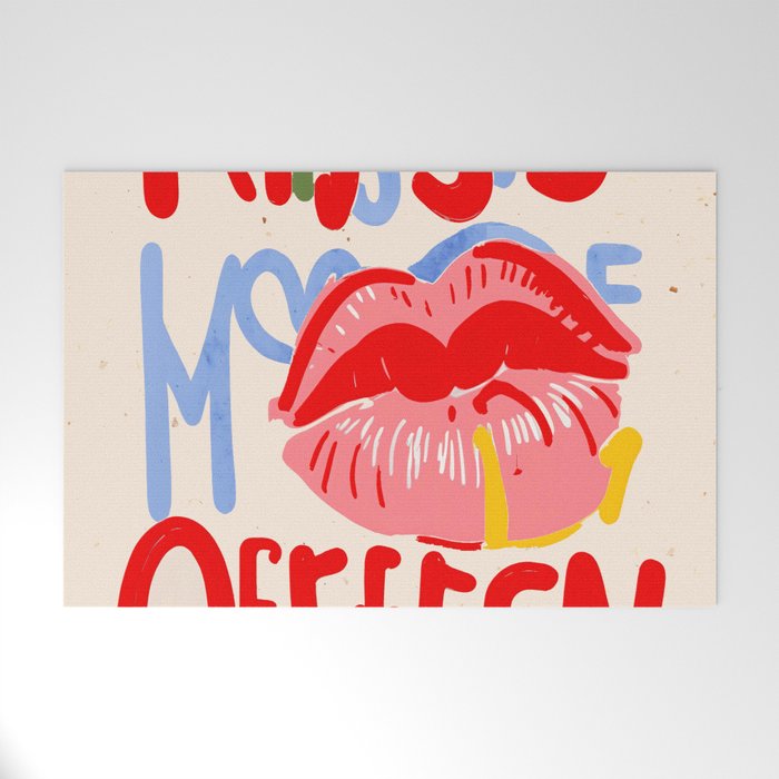 Kiss More Often, Typography Quote Saying Fun Words, Eclectic Bohemian Contemporary Passion Love, Make Out Illustration Painting  Welcome Mat Gallery Image 1