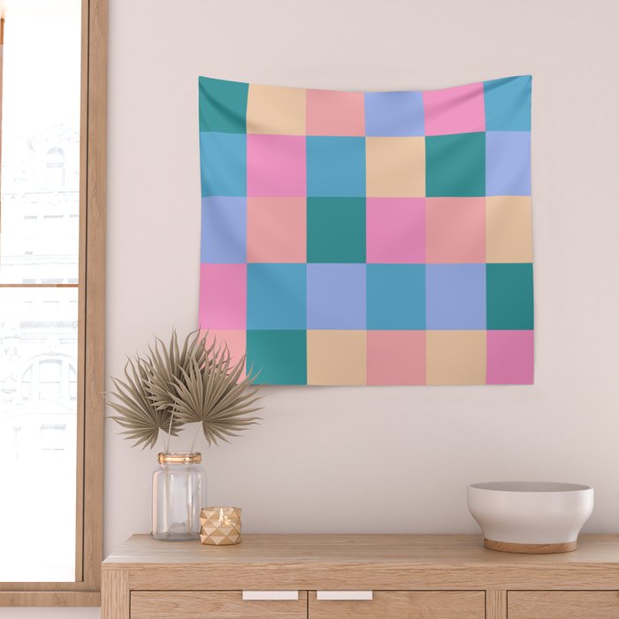 Bold Retro Checks Pattern - Large XXXI Wall Tapestry Gallery Image 2