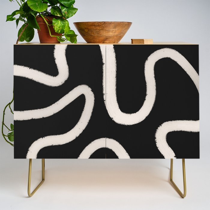 Abstract Brush Strokes: Black & White Credenza Gallery Image 1