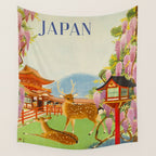 Vintage Mid Century Modern Japan Travel Poster Deer Red Pagoda Wisteria Garden Wall Tapestry Gallery Image 4