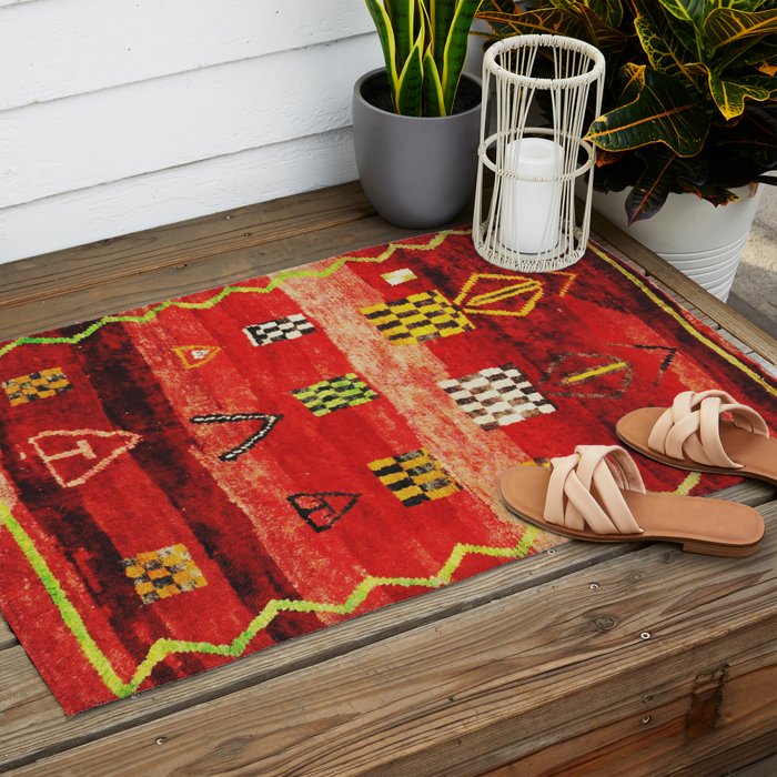 Antique Berber Moroccan Rug Print Outdoor Rug Gallery Image 2