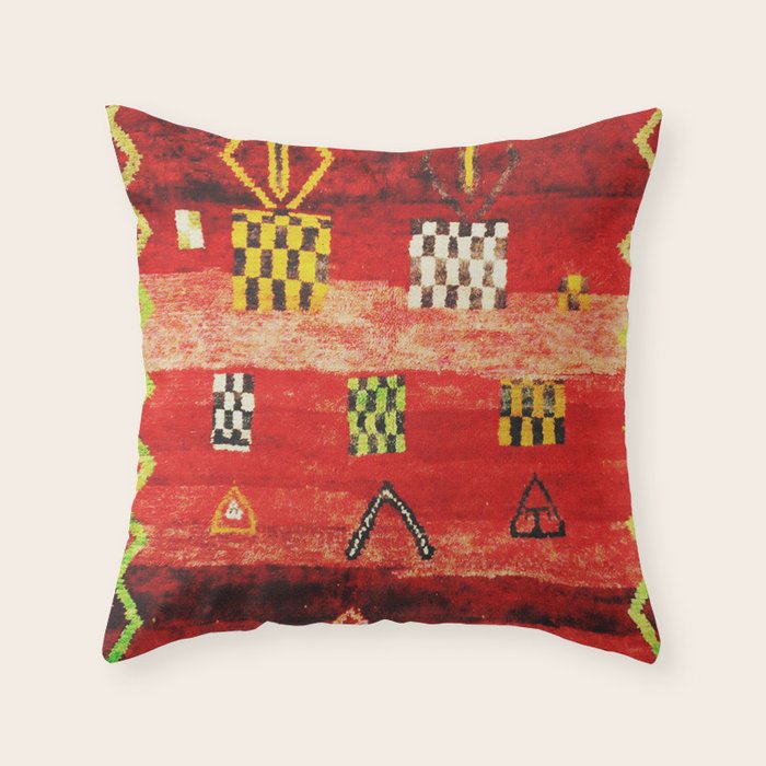 Antique Berber Moroccan Rug Print Throw Pillow Gallery Image 1