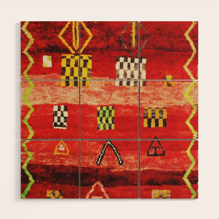 Antique Berber Moroccan Rug Print Wood Wall Art Gallery Image 1