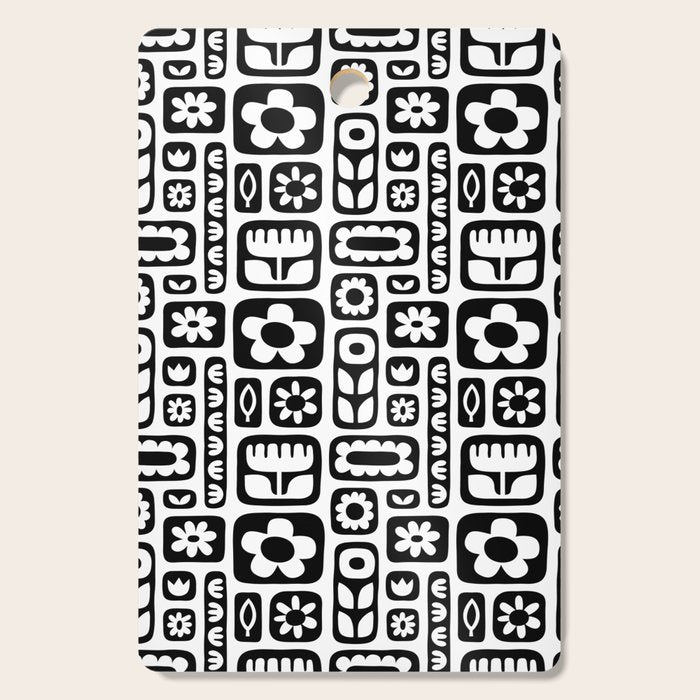Vintage black and white floral art pattern Cutting Board Gallery Image 1