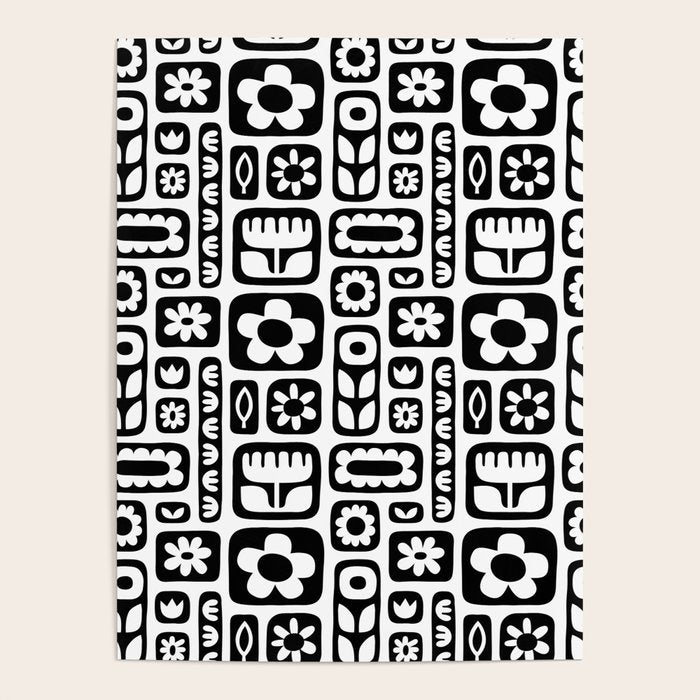 Vintage black and white floral art pattern Poster Gallery Image 1