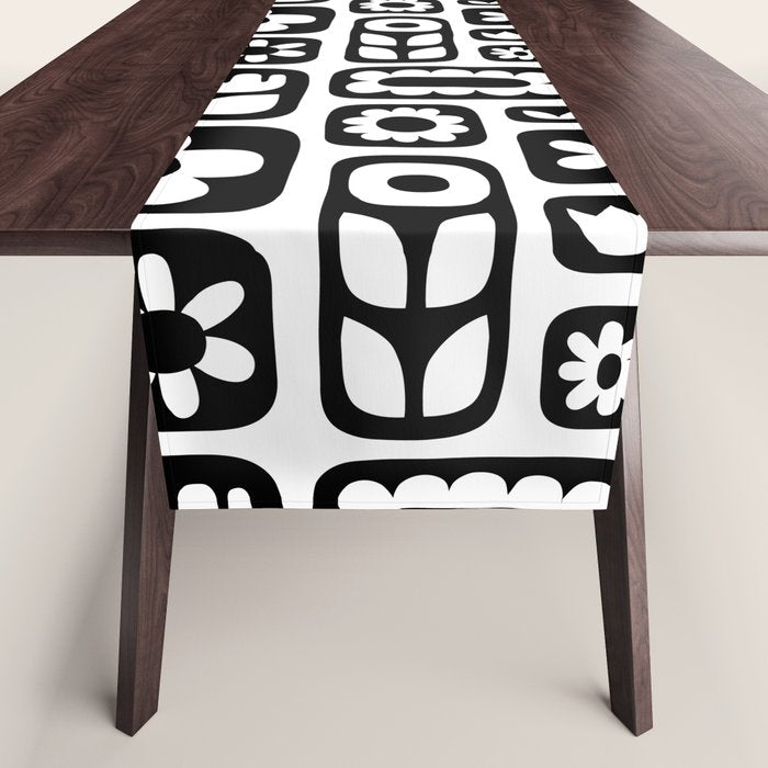 Vintage black and white floral art pattern Table Runner Gallery Image 1