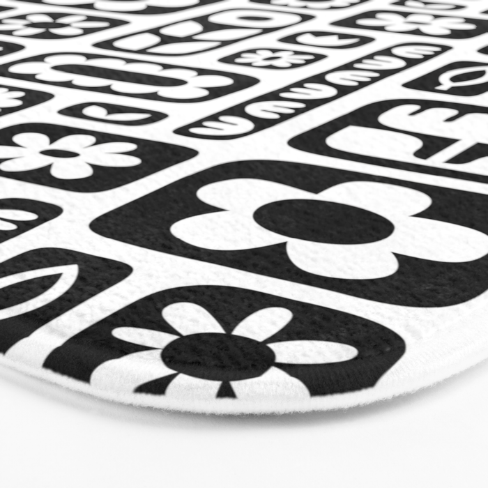 Vintage black and white floral art pattern Bath Mat Gallery Image 3