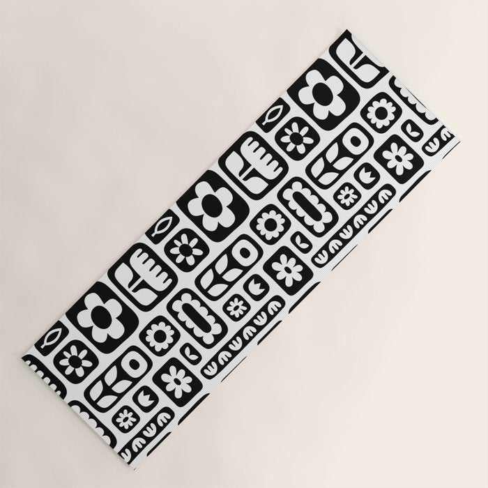 Vintage black and white floral art pattern Yoga Mat Gallery Image 1