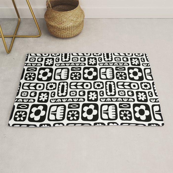 Vintage black and white floral art pattern Rug Gallery Image 1