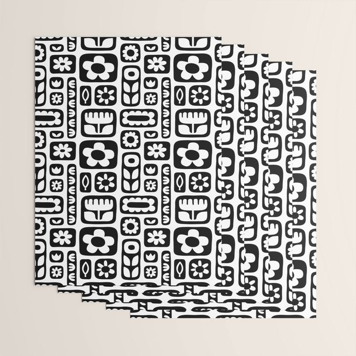 Vintage black and white floral art pattern Wrapping Paper Gallery Image 3