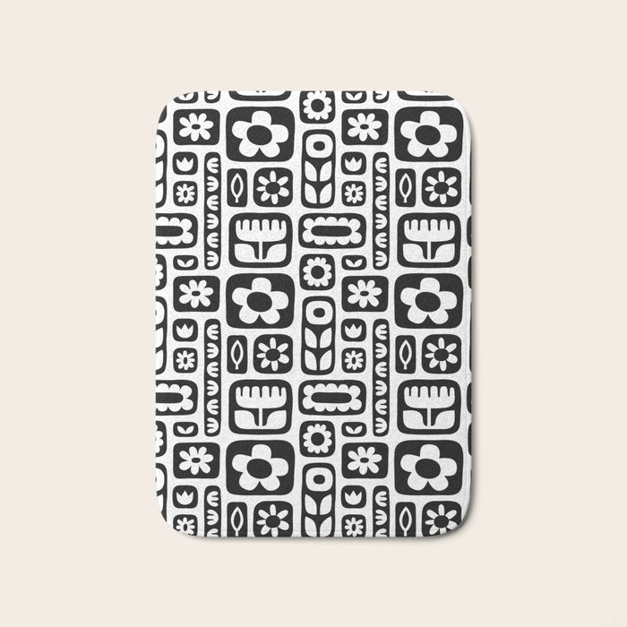 Vintage black and white floral art pattern Bath Mat Gallery Image 1