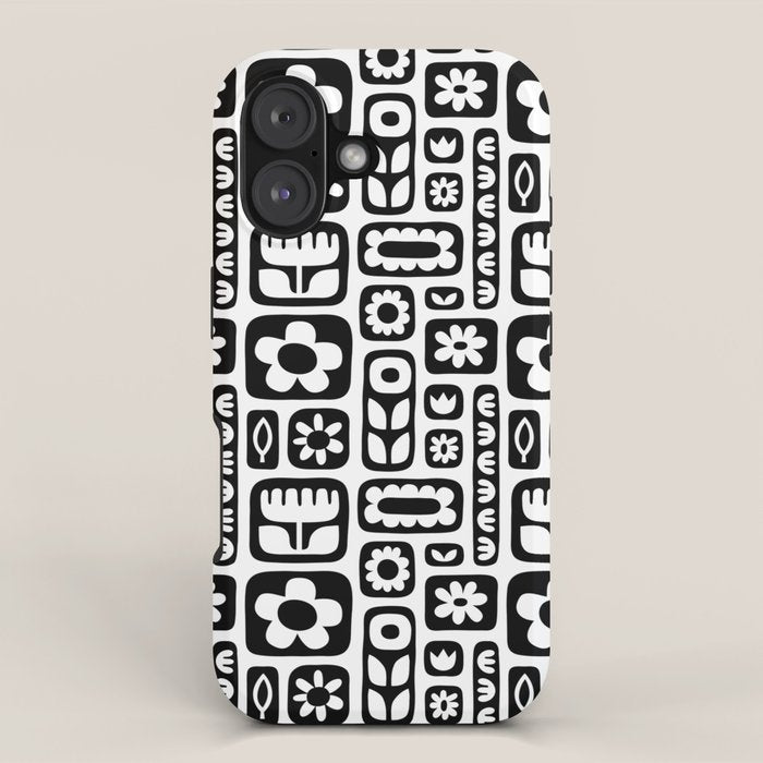 Vintage black and white floral art pattern iPhone Case Gallery Image 1