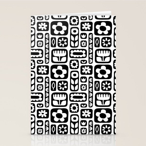 Vintage black and white floral art pattern Stationery Card Gallery Image 1