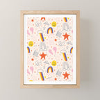 Happy Smiley Face & Retro Rainbows in Dusty Pink Mini Art Print Gallery Image 1