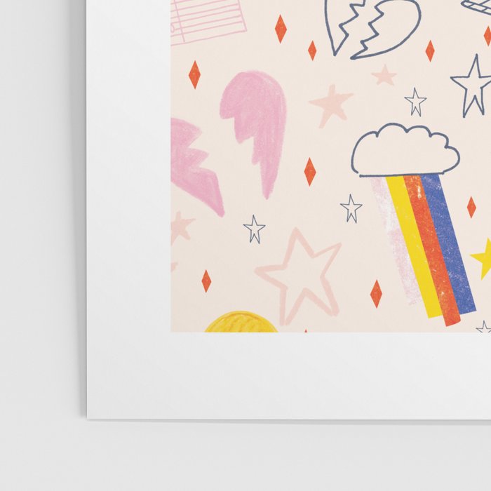 Happy Smiley Face & Retro Rainbows in Dusty Pink Poster Gallery Image 3