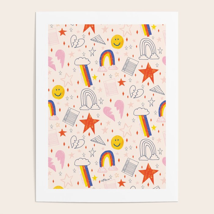 Happy Smiley Face & Retro Rainbows in Dusty Pink Poster Gallery Image 4