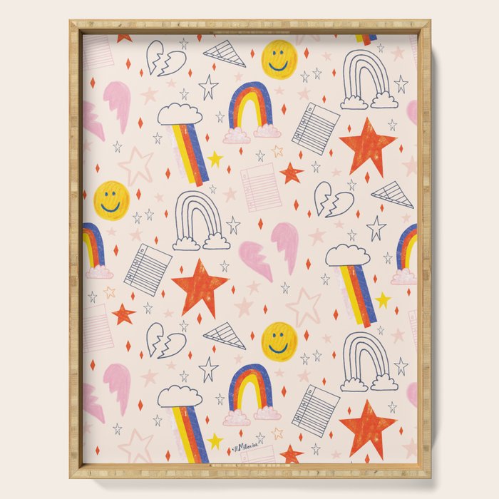 Happy Smiley Face & Retro Rainbows in Dusty Pink Serving Tray Gallery Image 1