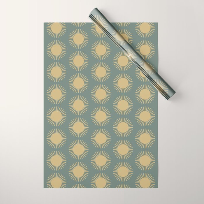 Boho Summer Sun Pattern XVI Neutral Earthy Sage Yellow Wrapping Paper Gallery Image 1