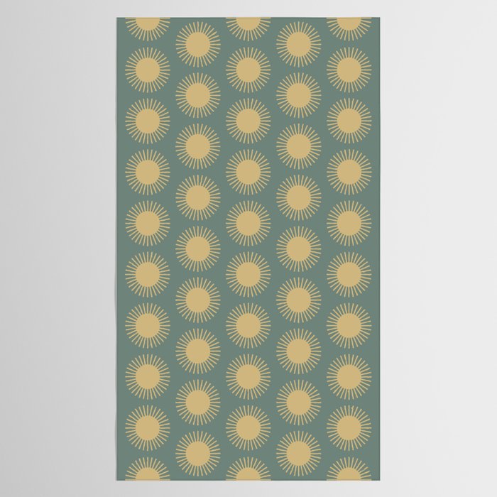 Boho Summer Sun Pattern XVI Neutral Earthy Sage Yellow Tablecloth Gallery Image 2
