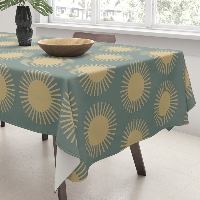 Boho Summer Sun Pattern XVI Neutral Earthy Sage Yellow Tablecloth Gallery Image 3