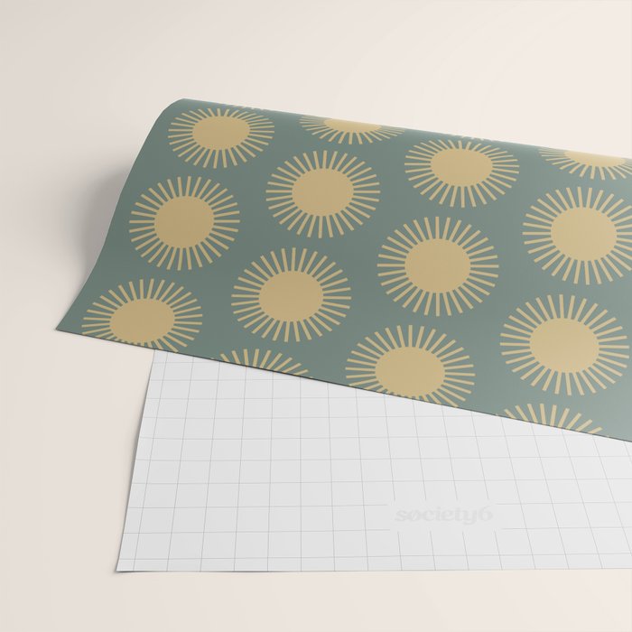 Boho Summer Sun Pattern XVI Neutral Earthy Sage Yellow Wrapping Paper Gallery Image 2