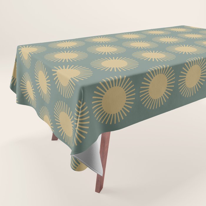 Boho Summer Sun Pattern XVI Neutral Earthy Sage Yellow Tablecloth Gallery Image 1