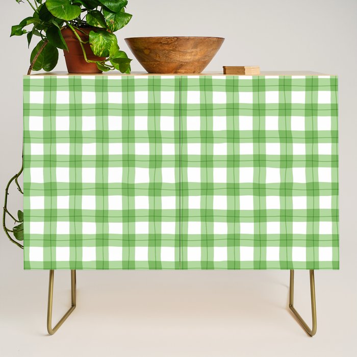 Green geometric plaid gingham pattern Credenza Gallery Image 1