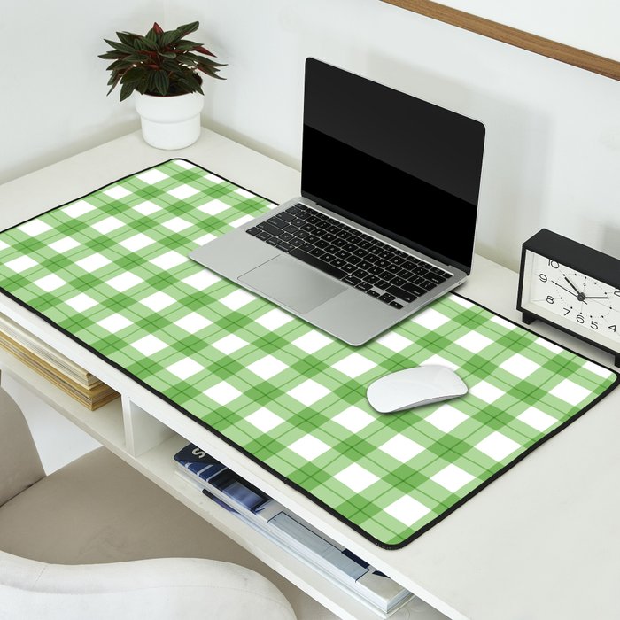 Green geometric plaid gingham pattern Desk Mat Gallery Image 2
