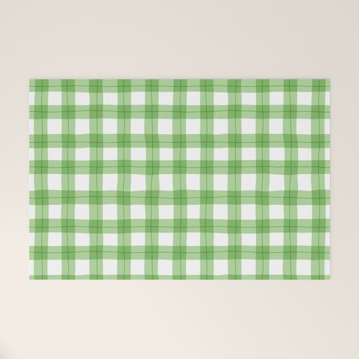 Green geometric plaid gingham pattern Welcome Mat Gallery Image 1